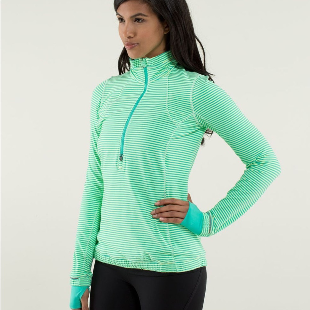 lululemon athletica Mint Green Striped Half-Zip Jacket